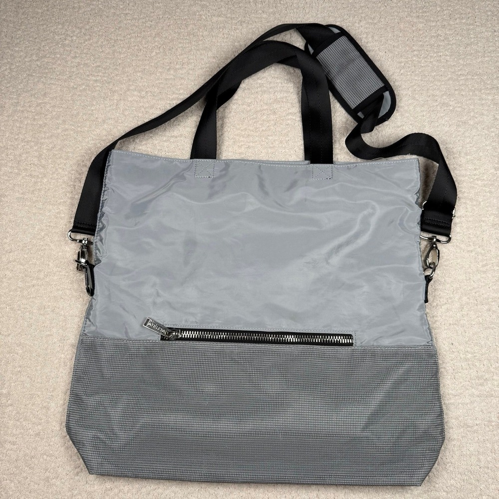 Athleta Gray Nylon Tote Bag Crossbody Strap Neon Green‎ Lining 489191-00 HOL15